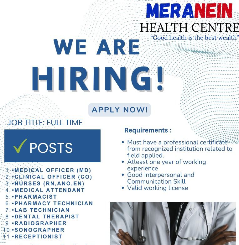 55 Vacancies at Meranein Health Centre